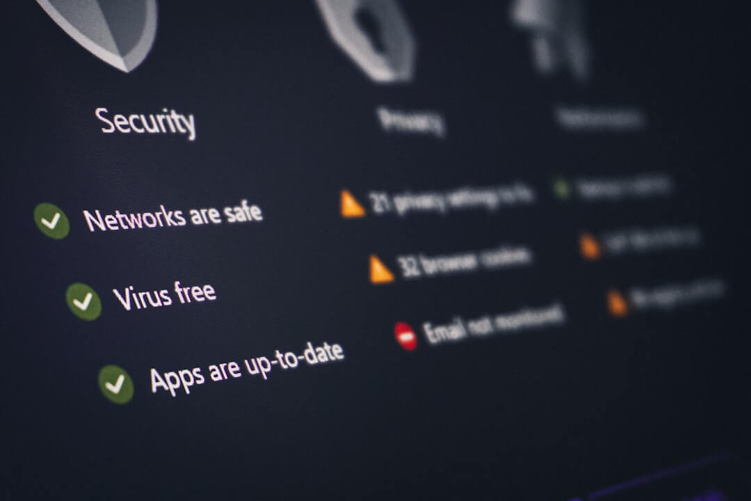 A security and privacy dashboard with its status.