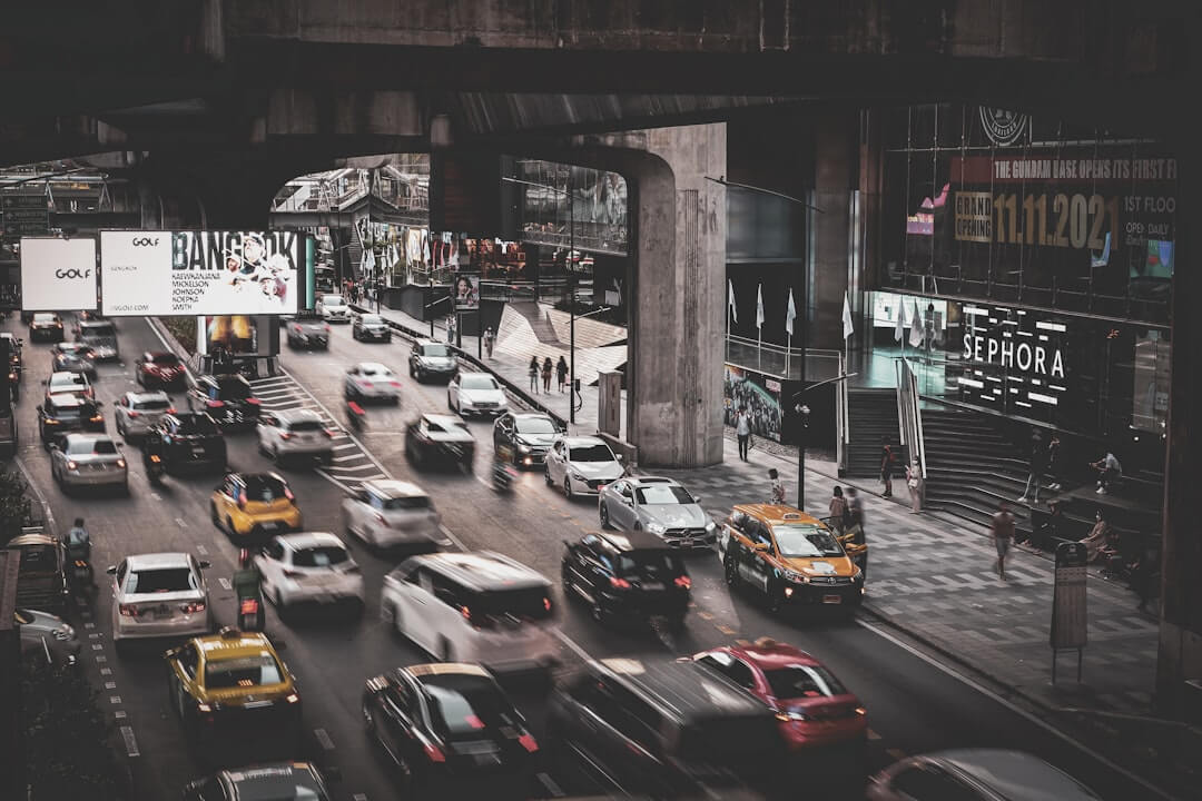 a busy street with cars