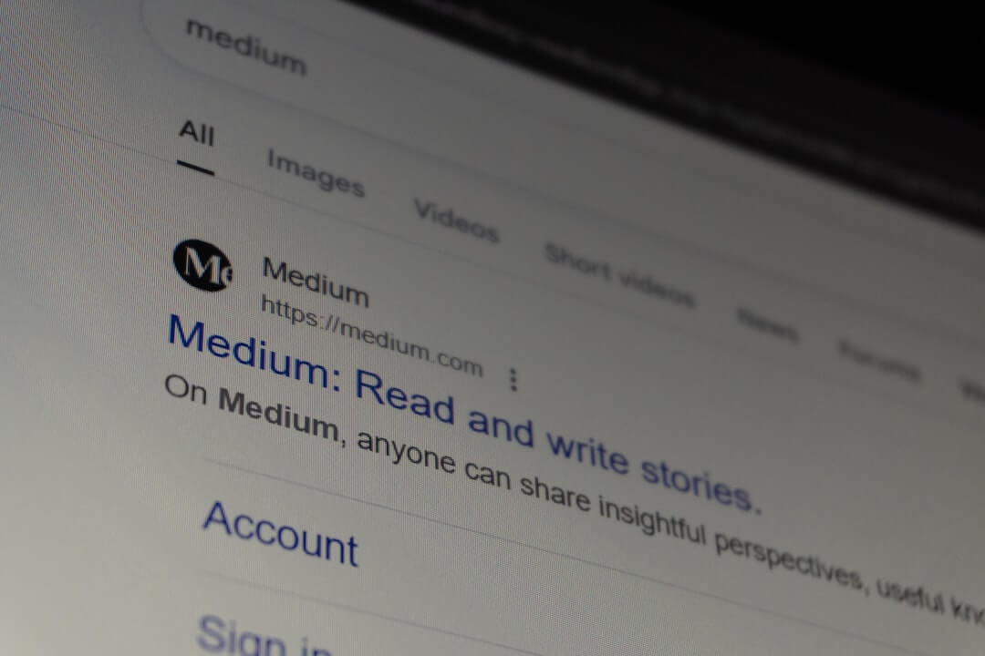 Screenshot of the medium website search results page