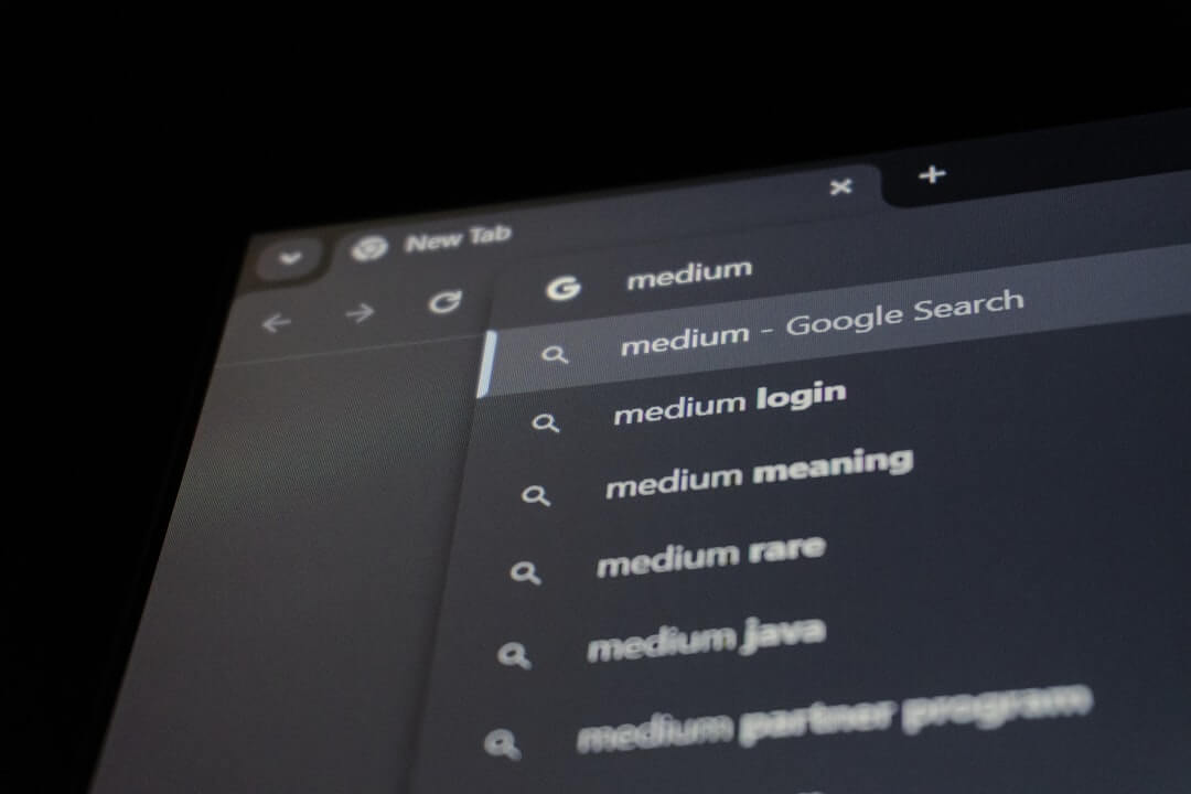 Browser search bar with medium suggestions