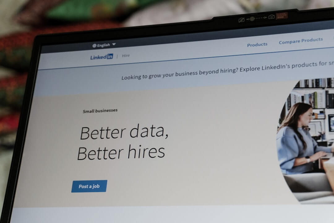 Linkedin website displaying 'better data, better hires' slogan.