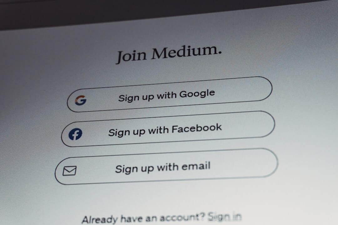 Sign up options for medium with google, facebook, or email