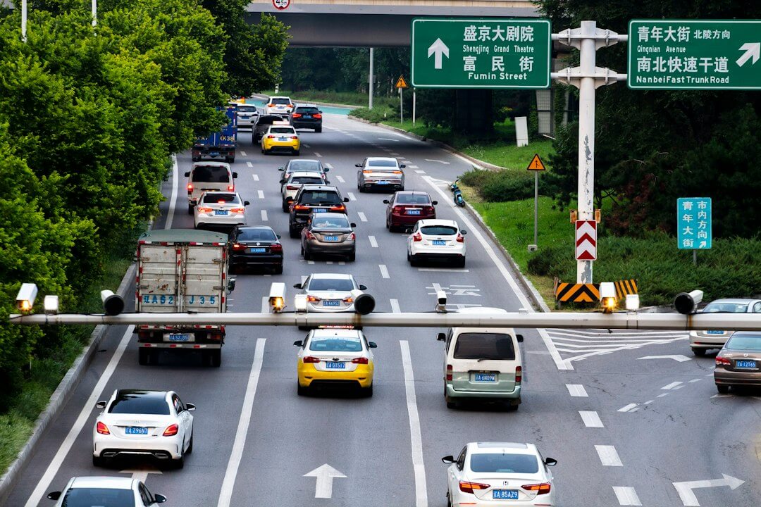 a busy highway with many cars