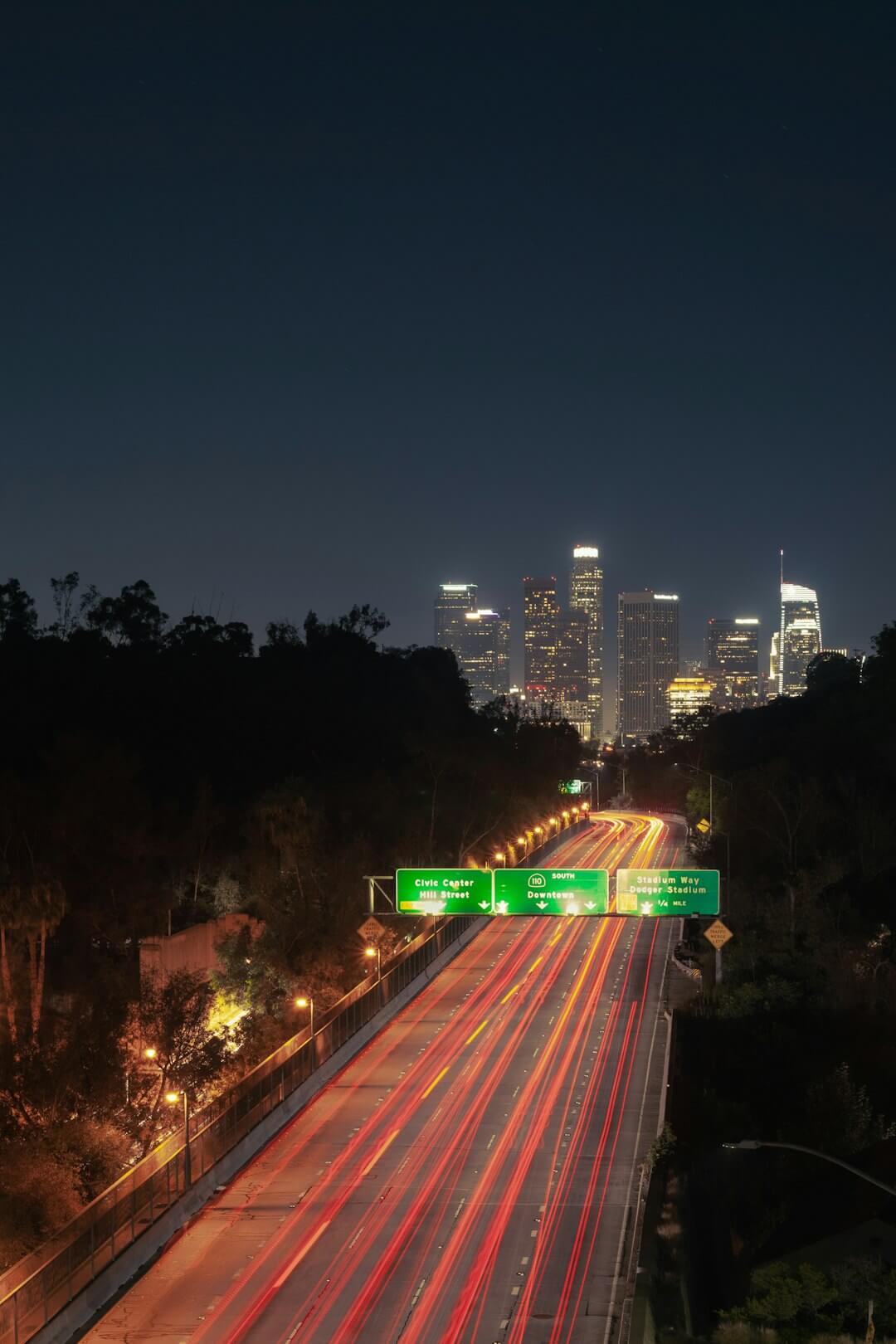 city skyline during night time
